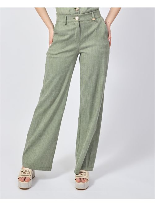 Pantaloni in tessuto Mademoiselle du monde vita alta MADEMOISELLE DU MONDE | F284-MDM115MILITARY